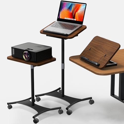 Image of NAMON Laptop Floor Stand with Wheels - 2 in 1 Dual-use Floor & Desk, Adjustable Height from 16.5" to 51", Stable Standing for Projector, Ipad (Walnut Effect)