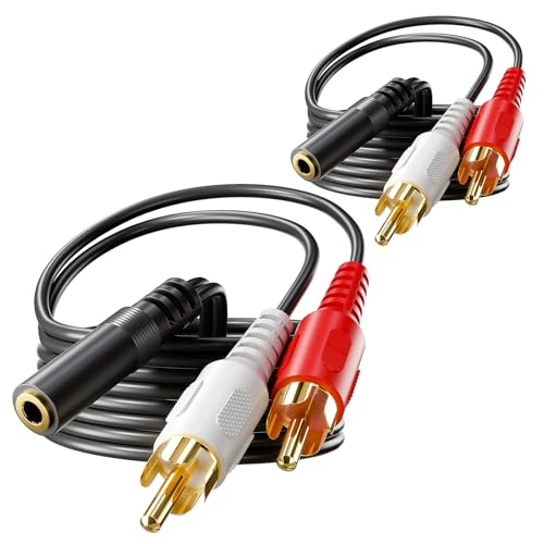 VCE 3.5 mm Female to 2 RCA Male Stereo Audio Cable (3FT), Gold Plated, 1/8 Inch Mini Jack to Dual RCA Y Splitter Cord for TV, Phone, Speaker, Home Theater, MP3, 39 Inch(100cm), 2 Pack