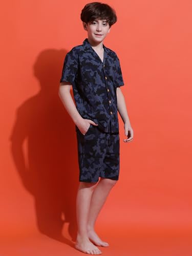 Image of Li'l Tomatoes Boys 100% Cotton Night Suit | Summer Printed Shirt & Shorts Set | Soft & Breathable Sleepwear | 9-16 Years