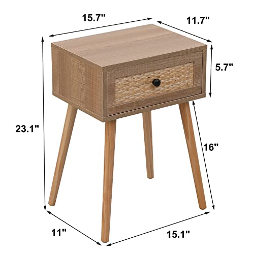 Vipace Nightstand, End Side Table With Storage Drawer And Solid Wood Legs, Bedside Table For Bedrooms, Mid-Century Modern Storage Cabinet For Living Room Furniture, Nightstands - Set Of 2 (Natural) #TOP2