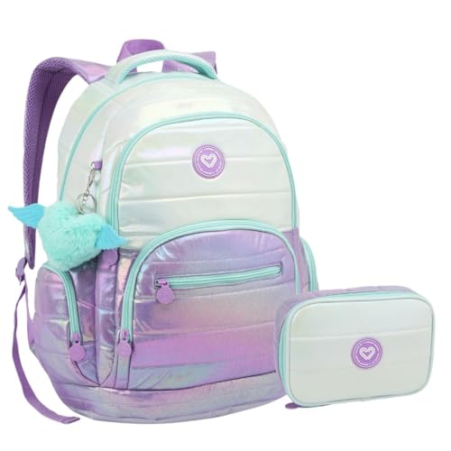 Kit Mochila e Estojo Escolar Para Notebook Metalizado Verde