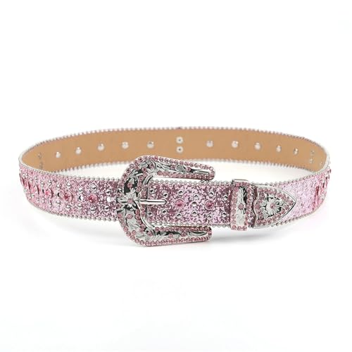 Pink Cross-rivet Rhinestone Belt Sparkles, Punk Rock Inlaid Leather Belt For Men's Jeans4