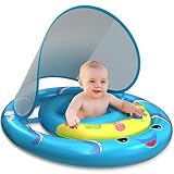 Baby Pool Float with Canopy, UPF50+ Infant Baby Swimming Octopus Floats Use Extra Wide Dual Air Cham