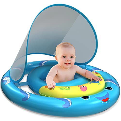Baby Pool Float With Canopy, Upf50+ Infant Baby Swimming Octopus Floats Use Extra Wide Dual Air Chambers Anti-Roll Design And Safety Seat, Anbquik Toddler Pool Float Is For Baby 6-24 Months #TOP1