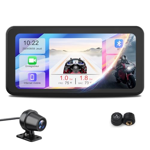 AWESAFE Moto CarPlay & Android Auto avec GPS, écran 6,25" étanche IPX8, caméra DVR 2K, AHD 1080P arrière, capteur de Pression intégré, enregistreur de Trajet, Bluetooth