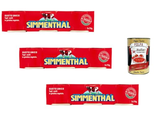 Simmenthal Rindfleisch in pflanzlicher Gelatine, 3er Pack (je 3×70 g – insgesamt 9 Dosen) italienische Fleischspezialität für Salate & Snacks + Italian Gourmet polpa
