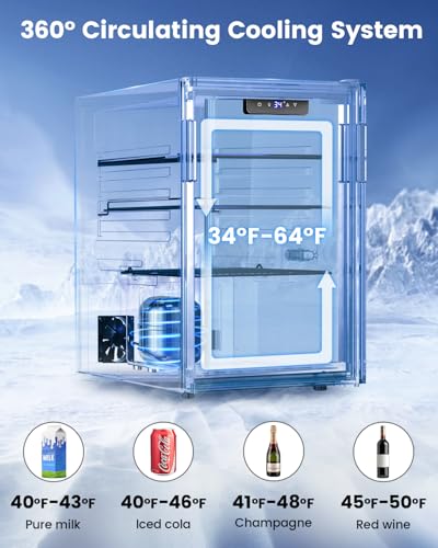 Image of Feelfunn Wine Cooler Refrigerator - 26 Bottle 126 Can Mini Wine Fridge with Glass Door for Beer Soda Water Drink, Small Wine Cellar Beverage Refrigerator for Bedroom Office Home Bar Dorm, 3.2 Cu.Ft