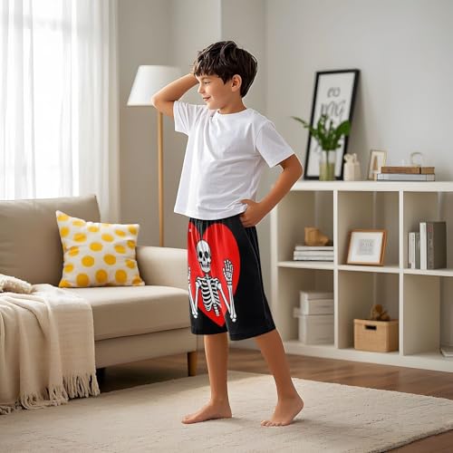Skeleton Big Heart Sleep Shorts Summer Pajama Shorts Elastic Waist Sleep Bottoms with Pockets 6-14 Years4