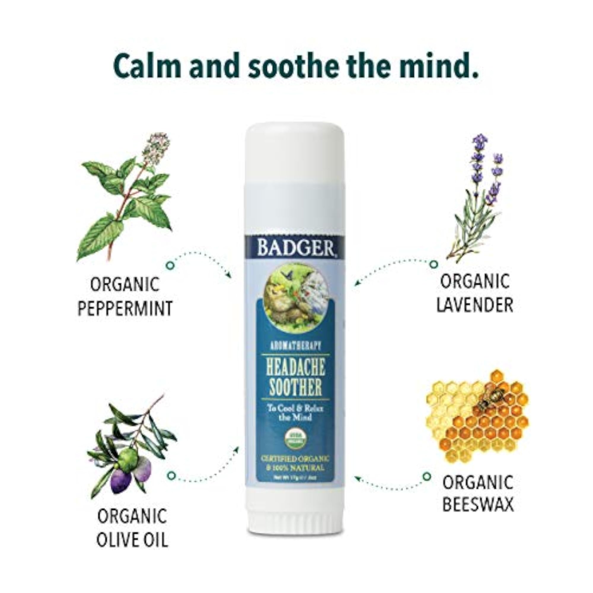 Headache Soother Balm Badger 0.60 oz Stick