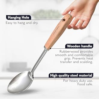 Home Hero Stainless Steel Kitchen Utensils Set - Nonstick Cooking Utensils Set - Heat Resistant Kitchen Essentials & Metal Kitchen Gadgets (10 pcs - Wood and Stainless Steel)