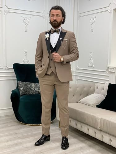 SHUZHXLZANGY Men's 3 Piece Wedding Tuxedo for Men Slim Fit Double Breasted Suit Men Prom Suits2