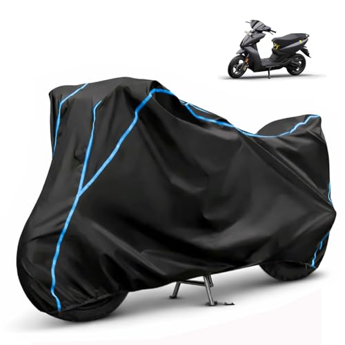 Image of Compatible with Ather 450S Waterproof Two Wheeler Scooter Body Cover Water Resistant, Heavy Duty, UV Rays, Dust & Scratch Protection for All-Modal & Variants (Black,Sky Blue Piping)
