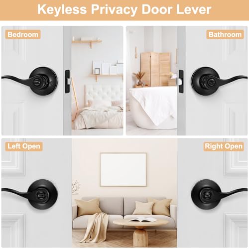 Onateel CHENGXING-0009US 6 Pack Interior Door Knobs Matte Black Privacy Door Handles, Wave Style Reversible Keyless Door Handles,Heavy Duty Door Levers thumb #3