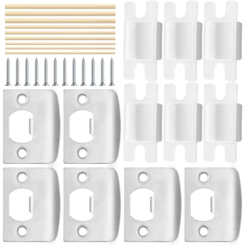 6 Pack Door Strike Latch Plate Set,Door Strike Plate with 9 Dowel Strips,Stainless Steel Door Reinforcement Lock Kit Security Door Latch Suitable for Repairing Home Office Door Frames