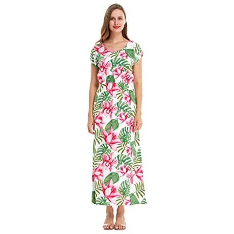 Women's Hawaiian Luau Cap Sleeve Maxi Simple Dress in Wispy Cereus, Lotus and Orchid, XX-Large Cover