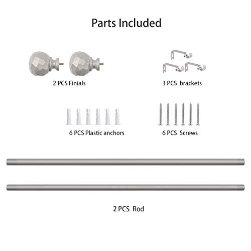 Szximu Curtain Rod 5/8 Inch Single Drapery Rods For Windows With Diamond Pattern Finials, 48-86", Nickel thumb #4