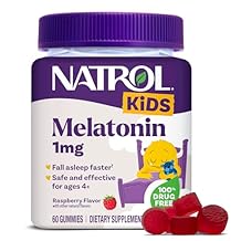 Natrol Kids Melatonin Gummies 1mg, Childrens Melatonin for Restful Sleep, 60 Raspberry-Flavored Sleep Gummies, 60 Day Supply