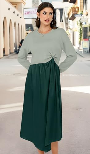 Womens Sweater Dress Trendy Color Block Fall Winter Long Sleeve Dresses with Silky Smooth Hem2