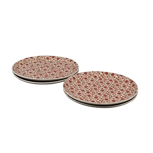 Image of Miah Decor Handcrafted Ceramic /Stoneware Dinner Plates Set-Pack of 4 |Red Flower Matte Floral Design|Dia-10 |Microwave,Oven,Freezer & Dishware Safe |MD-152AF