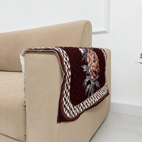 Image of Homerz 'Brooklyn Series' Premium Sofa Cover | Quilted Floral Design | Non-Slip Washable Sofa Protector | Soft Anti Slip Fabric (Ny Brown, 2 pc Armrest, Armrest)