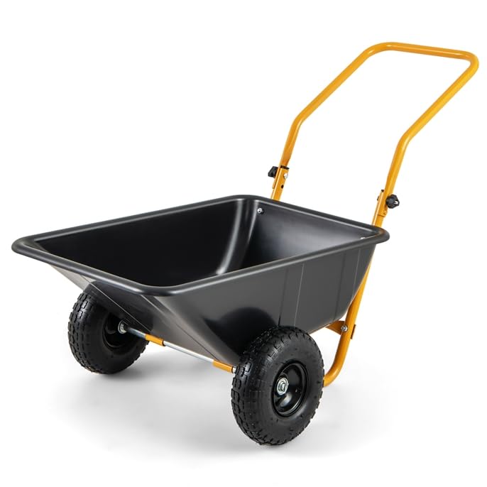 Goplus 2 Wheel Wheelbarrow, 330 LBS Utility Garden Cart with 10” Pneumatic Tires & Handle, 21 Gal Volume, Yard Dump Cart Wheel Barrow, Heavy Duty Wheel Barrow for Lawn