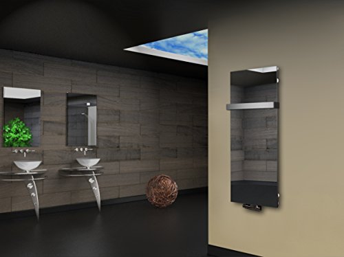 Badheizkörper mit Spiegel Design Montevideo 2 (Spiegelfront) 120x47cm 799 Watt Spiegel (+1 Halter 50mm) SZAGATO Handtuchwärmer Handtuchtrockner Handtuchhalter Paneelheizkörper Mittelanschluß