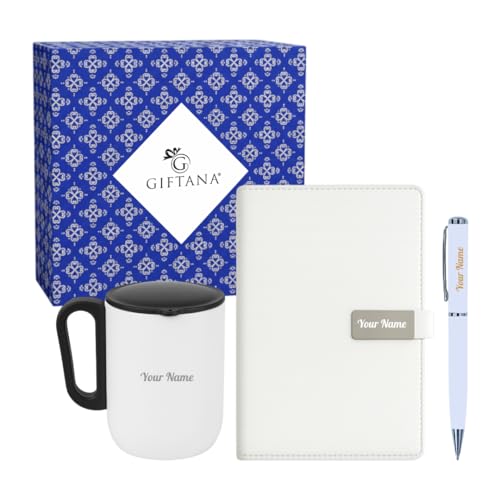 Image of Giftana 3 in 1 Personalized Diary, Pen & 180ml Coffee Mug Gift Set (White)