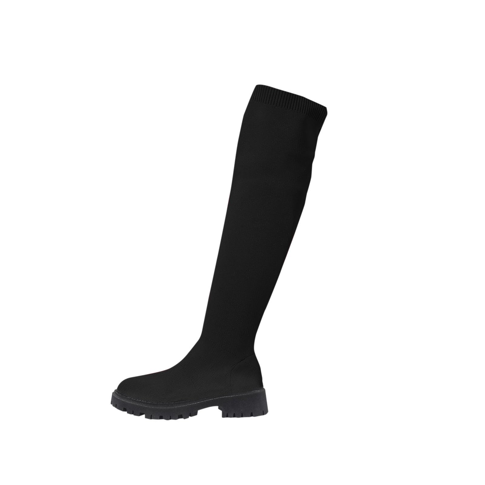 White Over the Knee Stocking Boots for Women Fashion Thigh High Strentch Knit Booties Wedge Low Heels Footwear