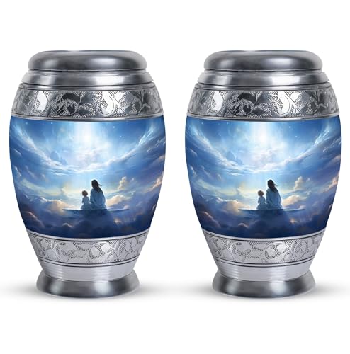 SUBSH Mother Bond Funeral Urn, 3 Inch Urn Set of 2, Small Keepsake Urns for Human Ashes, Mini Ashes Urn for Dogs, Memorial Urn for Cat Ashes, Urn for Women Ashes, Blue Urn