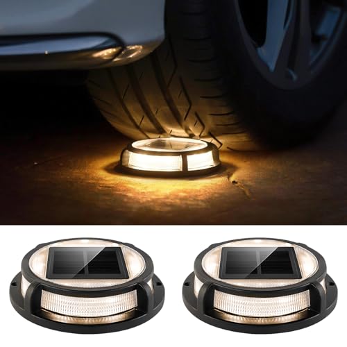Image of LUTEC 2 Pack Solar Deck Lights, 12 LEDs IP65 Waterproof Solar, Outdoor Driveway Marker Lights for Step, Sidewalk, Pathway, Patio, Garden(Warm White)