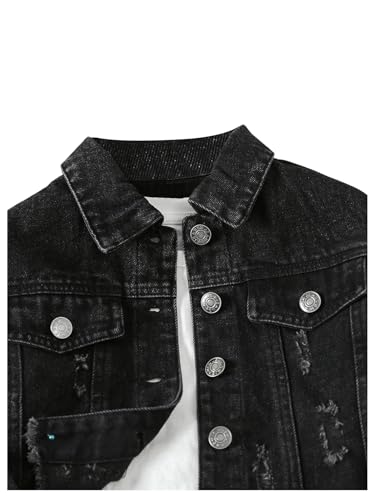 WDIRARA Girl's Letter Graphic Denim Jacket Raw Hem Long Sleeve Button Down Outerwear4