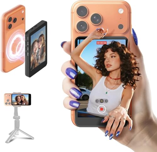 SYNCO XView Handy Selfie Monitor Magnetischer Smartphone Vlog Bildschirm für iPhone & Android Rückkamera Kabellos 50M 3H Akku mit Lautsprecher für TikTok YouTube Livestream (Schwarz)
