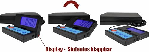 Nohlex Paketwaage 50kg/2g. Robuste Plattformwaage/Briefwaage inkl. Netzteil. Abnehmbares beleuchtetes Display