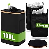 Hysagtek Pfandflaschen Sammelbehälter 100L, Pfandflaschen Behälter mit 2 Abnehmbaren Tragetaschen, Pfandsammler Pfandbehälter mit Deckel, Leergut Sammelbehälter für Küche