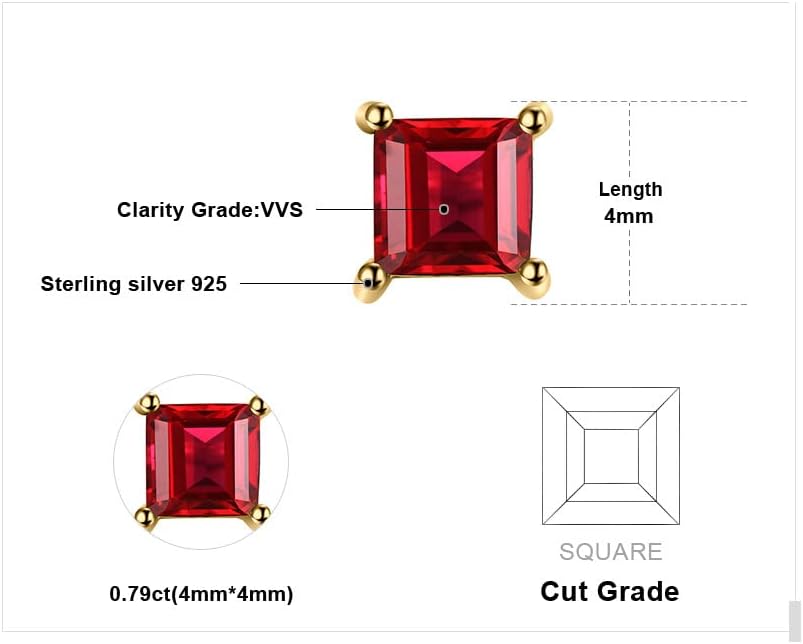 JewelryPalace Square 0.8ct Genuine Garnet Peridot Amethyst Citrine Topaz Created Ruby Sapphire Simulated Emerald Gemstone Stud Earrings Women, 14k Gold Plated 925 Sterling Silver Earring Jewelry Set - Image 2
