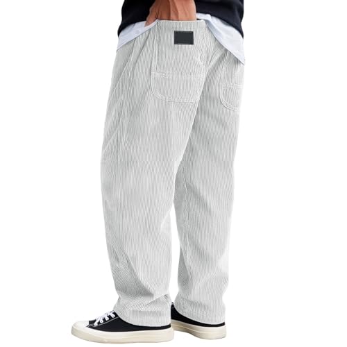 Foweknow Pantalones de pana para hombre, cómodos y largos, pantalones deportivos holgados con bolsillos, cintura elástica, corte recto, pantalones de exterior, otoño e invierno, resistentes al viento