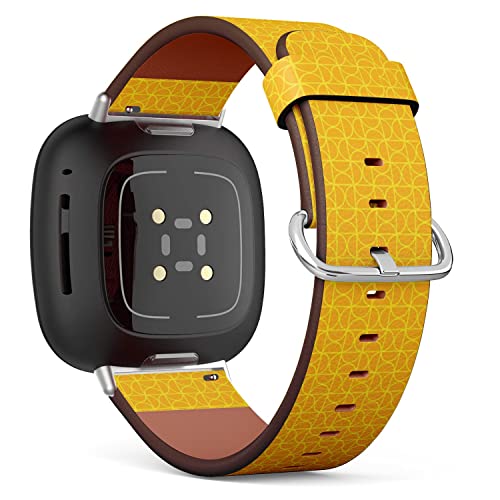 CJBROES Replacement Leather Watch Band, Compatible with Fitbit Versa 3 and Fitbit Sense of Wristband Bracelet Accessory - Stylish Geometric Bright
