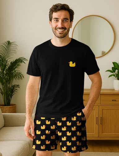 Image of Yoimira Mens Soft Pajama Set Short /Long Sleeve 2 Piece PJs with Pockets | Men's short /long sleeve pajama set, soft 2 piece PJs with pockets for sleepwear, loungewear, relaxing at home and nightwear