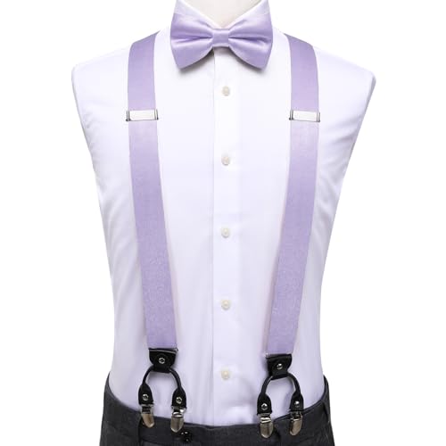 Image of Dubulle Suspender and Bow Tie for Men Paisley Solid Mens Suit Braces Pretied Bowtie and Handkerchief Cufflinks Formal Wedding