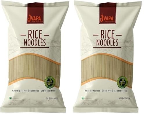 Image of Jvapa Rice Noodles 400 Grams - Naturally Gluten Free, Made with 100% Rice, Cholesterol Free, Fat Free (Pack of 2)