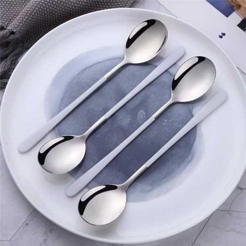 Image of Stainless Steel Dinner /Table Spoons, Silver Elliptical Head, Spoon Set, Length 21 cm (12 Pieces White Spoon)