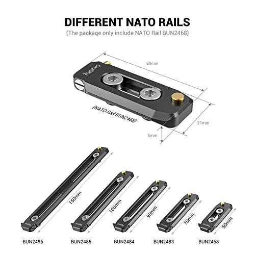 SMALLRIG Universal Low-Profile Quick Release NATO Rail Safety Rail 50mm/2inches Long with 1/4'' Screws for NATO Handle Camera Cage EVF Mount – BUN2468B