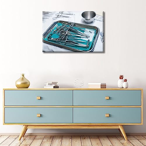Image of TUMOVO 1 Pieces Medical Instrument Poster Home Decor Medical background Modern Artwork Medical Examination Wall Art for Living Room Stretched and Framed Ready to Hang (12 inch Wx18 H)