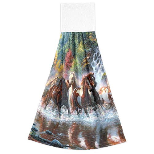 Emelivor Kitchen Hand Towels Hanging Loop Horses Running Super Absorbent Hand Dry Towels 12'' X 17'' Soft Dish Wipe Cloth For Home - Set Of 2 #TOP1