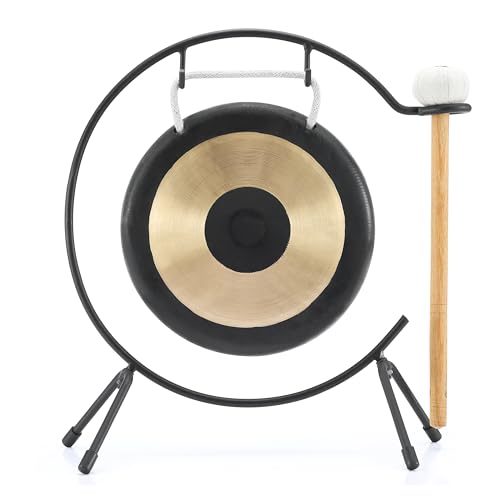 Ruiqnn Mini Gong, 6 Inch Chau Gong, Includes Stand & Mallet, Small Percussion Instrument, Bronze...