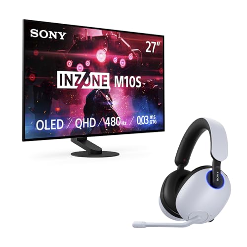 Image of Sony INZONE H9 Wireless Gaming Headphones, White INZONE M10S OLED QHD 480Hz Gaming Monitor