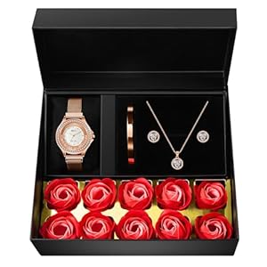 Watches Sets Gifts for Women, Rose Gold Watch Set Necklace Earring Bracelet 4 Pieces Jewelry Set for Mom Wife Girlfriend Anniversary Birthday Christmas Valentine’s Day Gifts