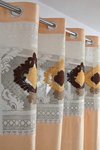 Image of LaVichitra Polyester Door Curtain with Designer Net (7ft, Beige) -1 Piece