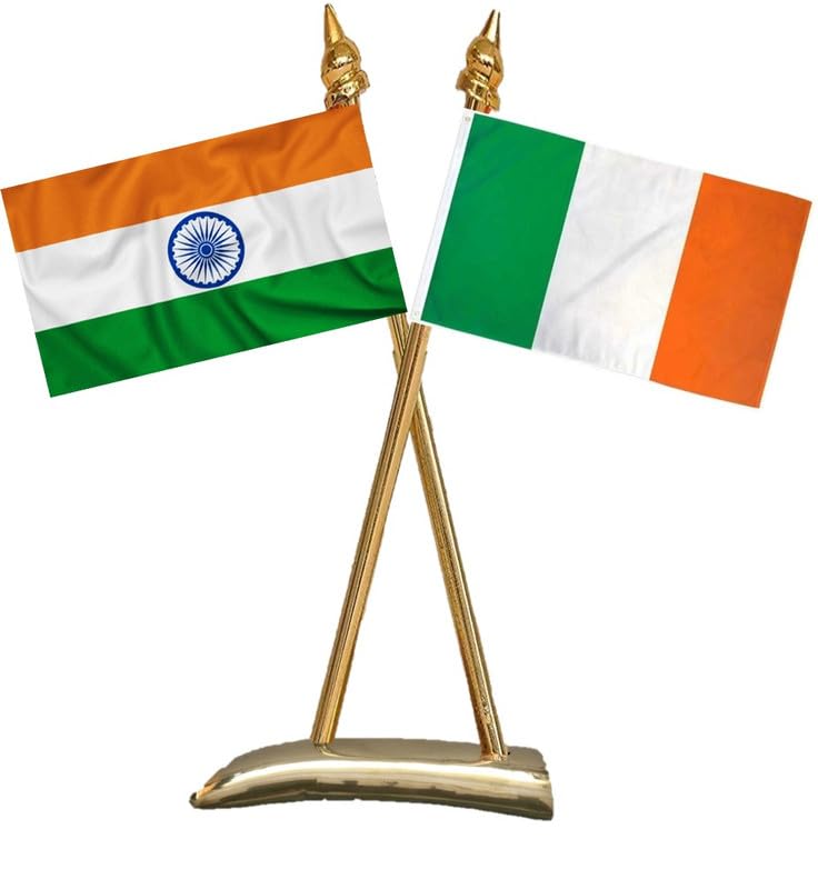 IRELAND & INDIA Miniature Flags - Shining Cotton Cloth with Criss-Cross Classy Brass Base Table Stand-image-29