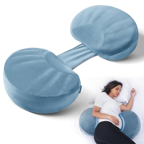 Pregnancy Pillow for Sleeping Memory Foam Maternity Pillow for Side Sleepers, Adjustable Organic Cotton Travel Wedge Pillow Support for Back, Belly, and HIPS for Pregnant Women, Navy Blue